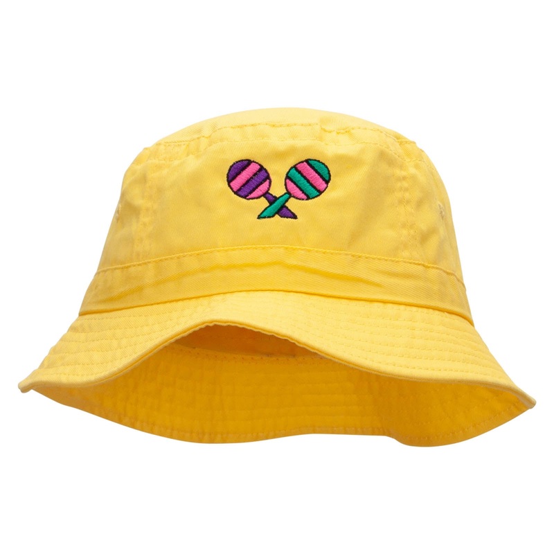 Mardi Maracas Embroidered Pigment Dyed Bucket Hat Yellow One Size