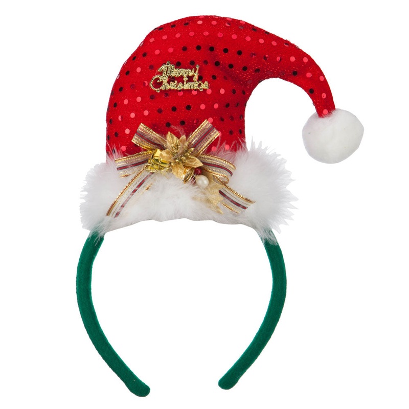 Merry Christmas Santa Hat Headband Red Green One Size