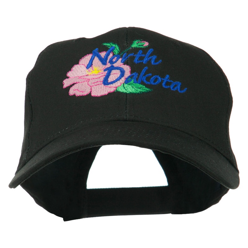 North Dakota Wild Prairie Rose Flower Embroidered Cap Black One Size