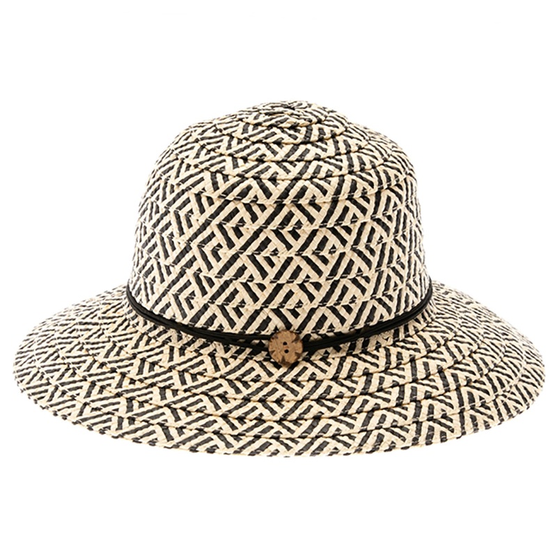 Rollable Sun Hat with Coconut Button for Travel – Boardwalk Style Black / Ivory OS (57 cm)