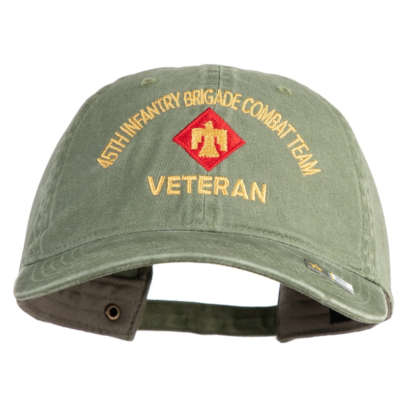 U.S. Army 45th Infantry Brigade Combat Team Embroidered Washed Solid Pigment Dyed Cotton Twill Brass Buckle Cap Olive One Size