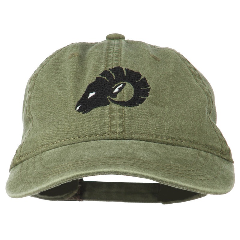 Zodiac Aries Embroidered Washed Cap Olive One Size
