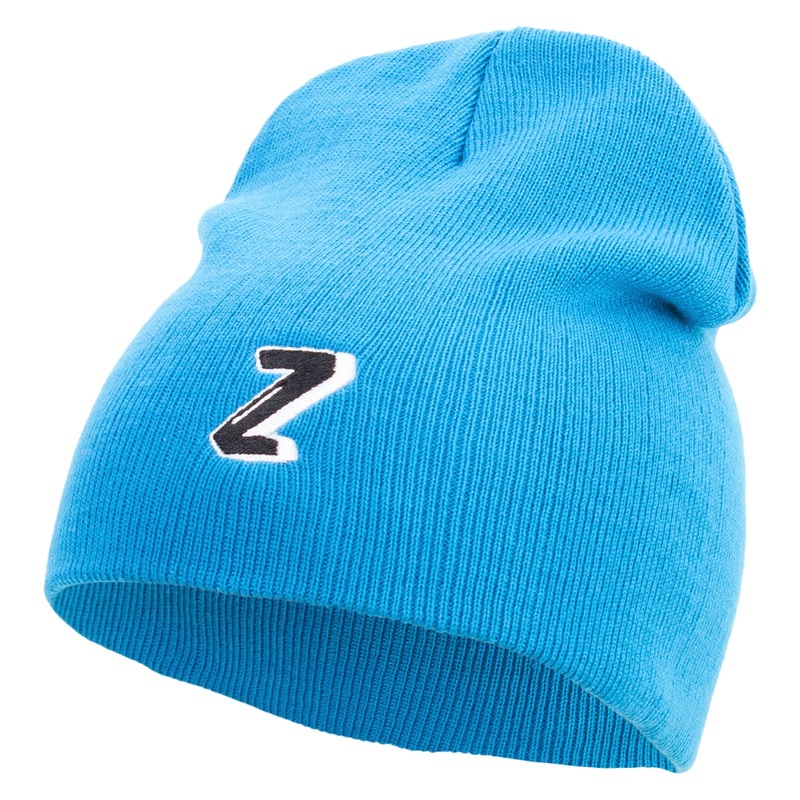 3D Comic Letter Z Embroidered 8 Inch Short Beanie Aqua One Size