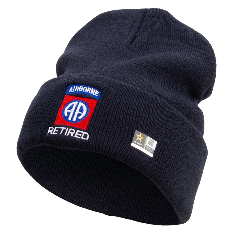 82nd Airborne Retired Embroidered 12 Inch Long Knitted Beanie Navy One Size