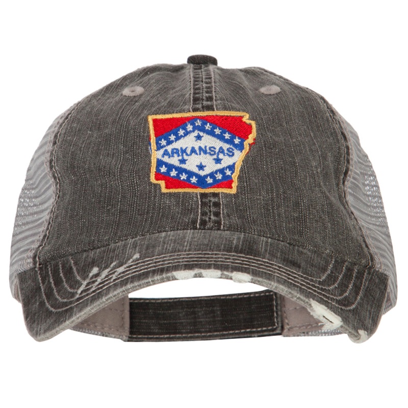 Arkansas State Map Flag Embroidered Low Profile Cotton Mesh Cap Black One Size