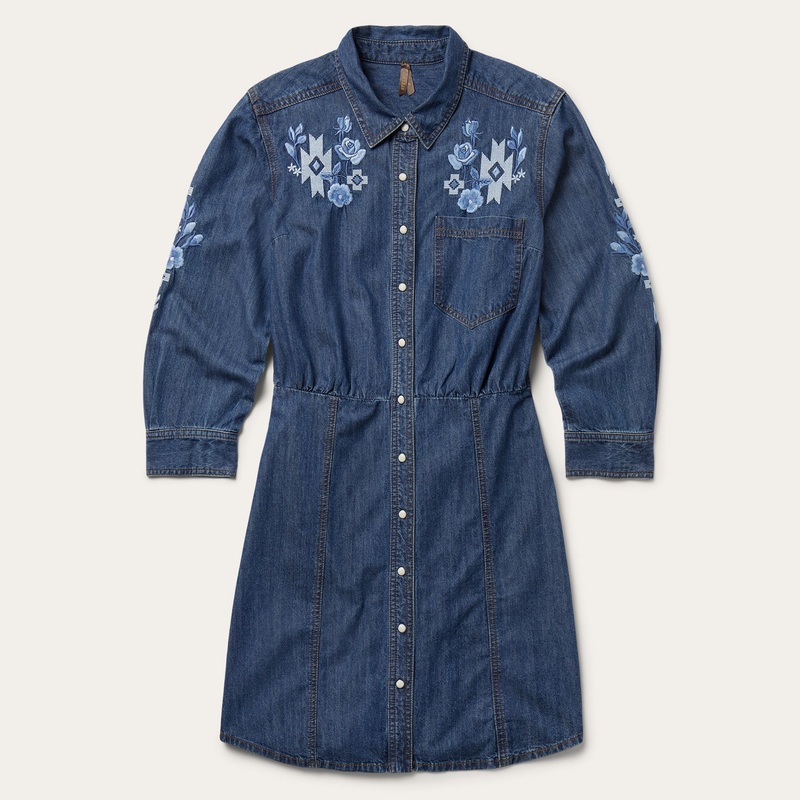 Dark Blue Denim Shirt Dress Blue XS