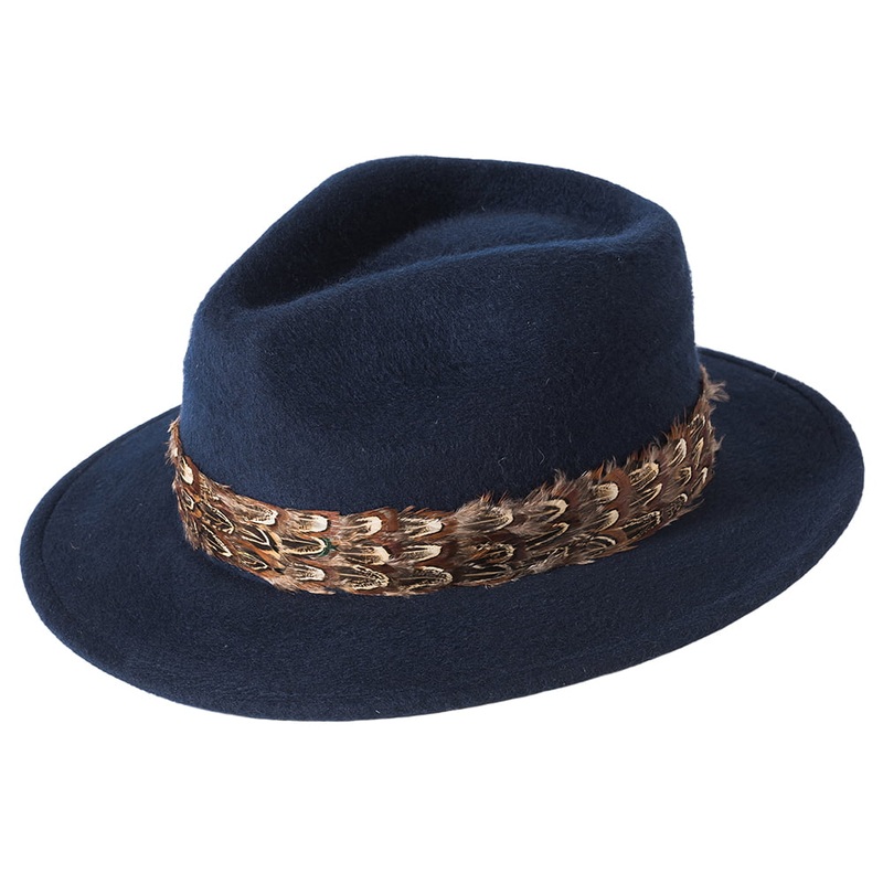 Failsworth Hats Country XX Feather Fedora Hat – Navy Blue Adjustable