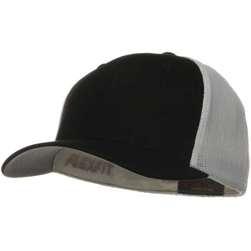Flexfit Mesh Cotton Twill Trucker  2 Tone Cap Black White One Size