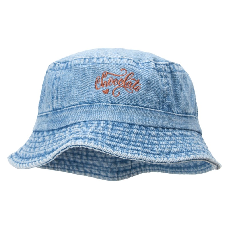 Hand Written Chocolate Embroidered Bucket Hat Lt Denim One Size