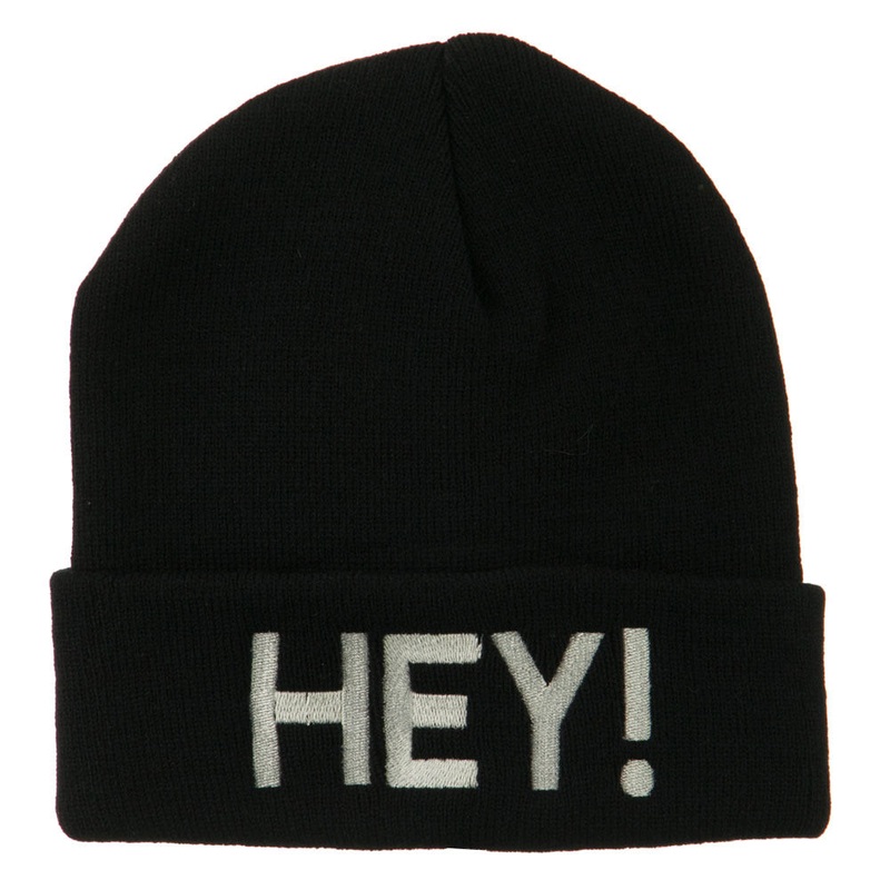 Hey Embroidered Long Cuff Beanie Black One Size