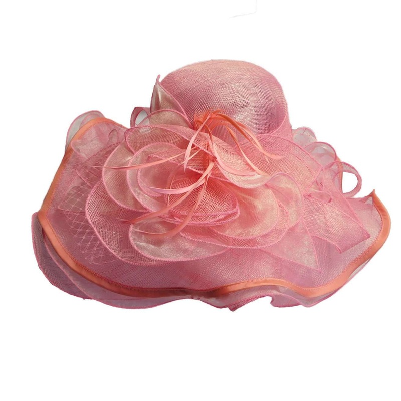Layered Sinamay Derby Hat with Satin Trim Pink