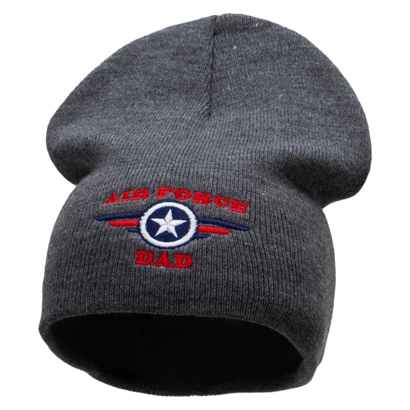 Made in USA Air Force Dad Embroidered 8 Inch Short Beanie Charcoal One Size