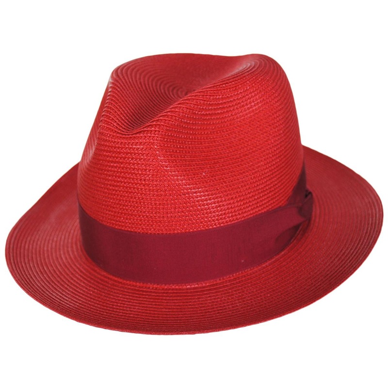 Rosebud Florentine Milan Poly Straw Fedora Hat RED 6 3/4