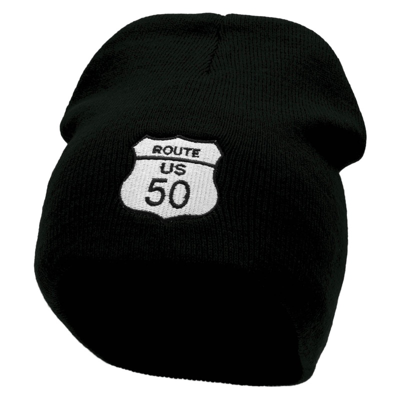Route US 50 Sign Embroidered 8 inch Acrylic Short Blank Beanie Black One Size