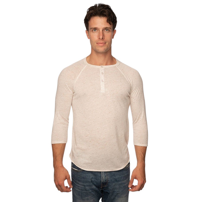 Royal Apparel 20059 Unisex Triblend 3/4 Sleeve Henley Made in USA Tri Oatmeal XS