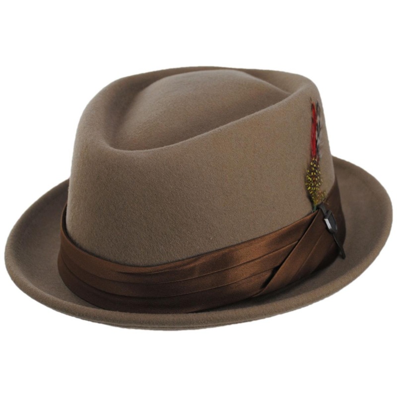 Stout Wool Felt Diamond Crown Fedora Hat TAN S