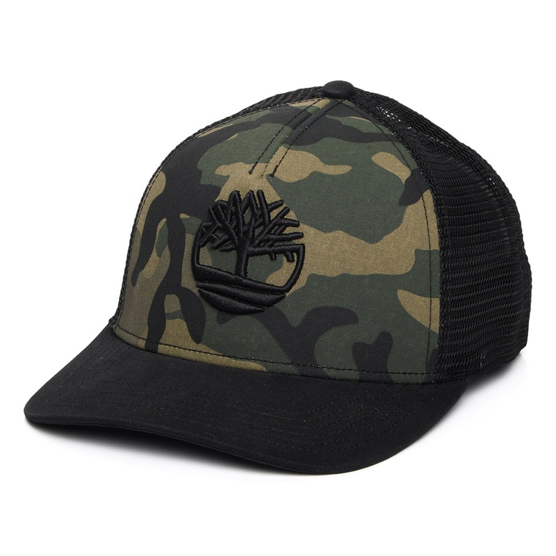 Timberland Hats Camo Print Trucker Cap – Black-Camo Adjustable