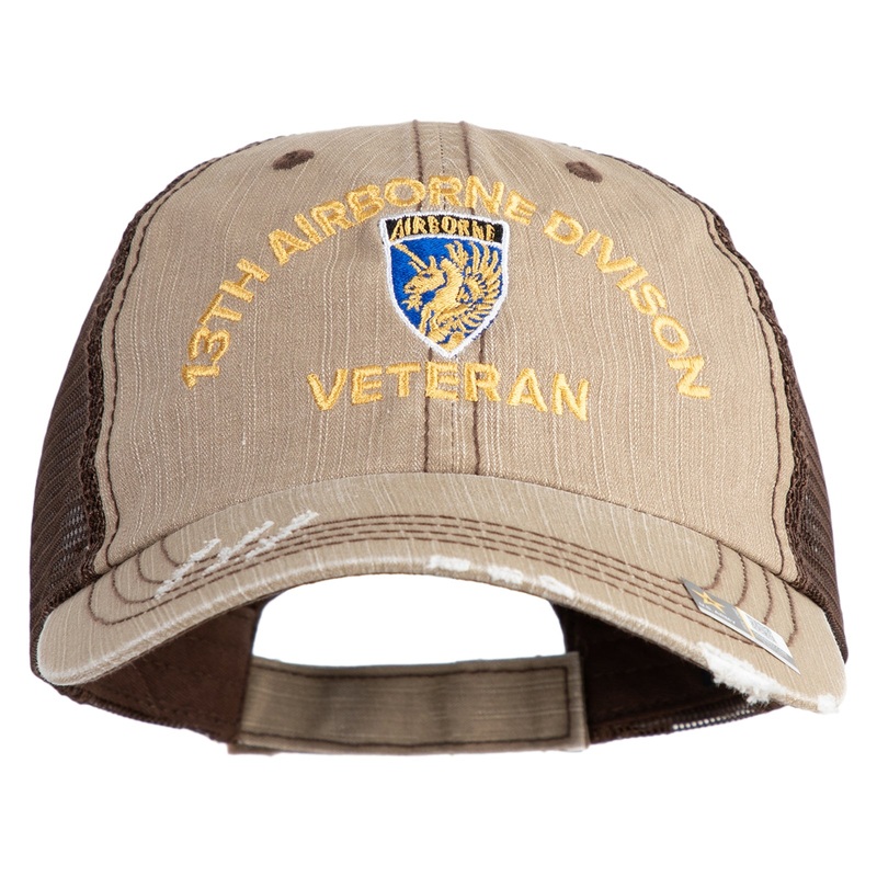 U.S. Army 13th Airborne Divison Embroidered Low Profile Special Cotton Mesh Cap Khaki Brown One Size