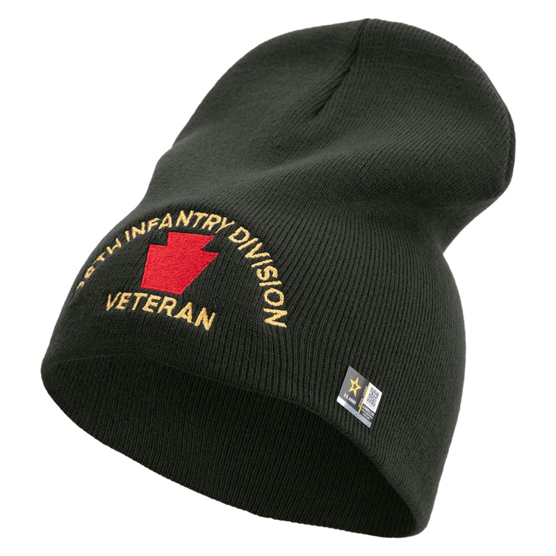 U.S. Army 28th Infantry Division Symbol Embroidered 8 Inch Solid Knit Short Beanie Made in USA Graphite One Size