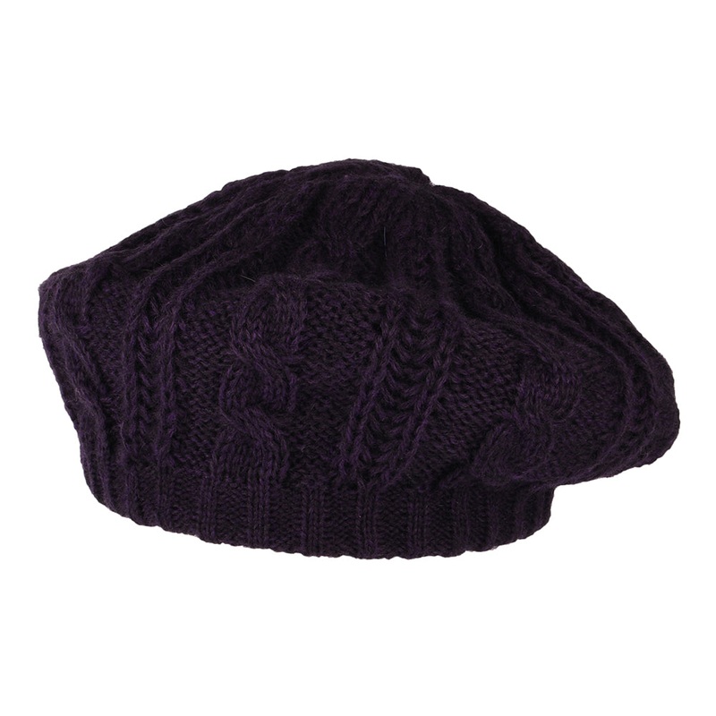 Whiteley Hats Cable Knit Beret – Purple 1-Size