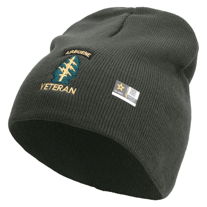 1st Special Forces Command Veteran Embroidered 8 Inch Knitted Short Beanie DK Grey One Size