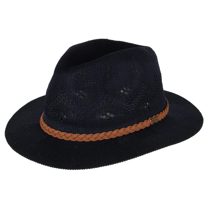 Barbour Hats Flowerdale Crochet Fedora Hat – Navy Blue S