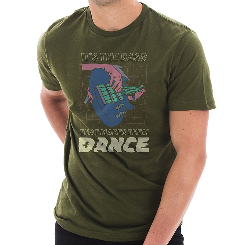 Bass Makes Them Dance Graphic Design Deluxe Jersey T-Shirt Army Green XS