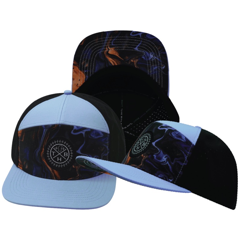 Color Vibes Hat – Flat Bill – Midnight Mirage – Baby Blue / Black – Laser Mesh