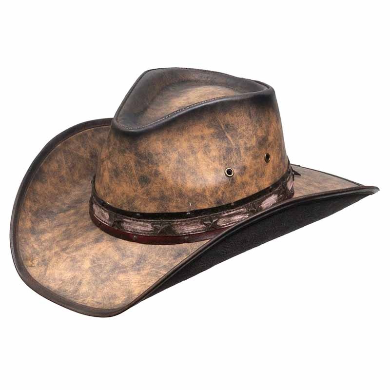 Distressed Leather-Like Cowboy Hat with American Flag Band – Kenny Keith Brown Medium (57 cm)