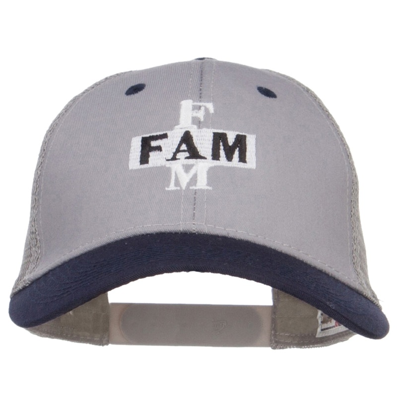 Fam Embroidered Two Tone Trucker Cap Navy Grey One Size