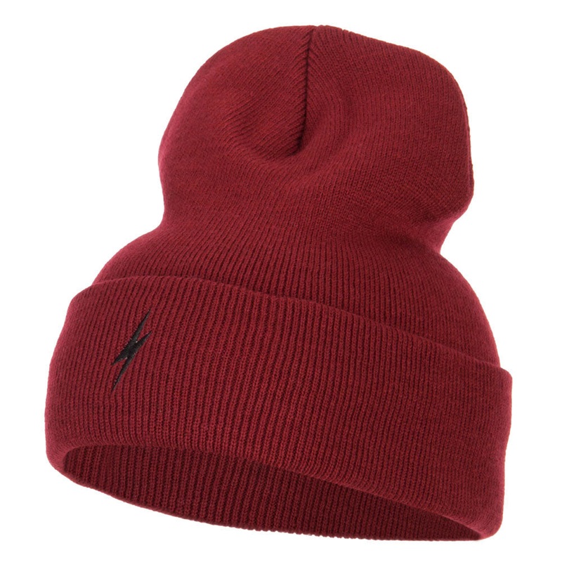 Lightning Bolt Embroidered Long Beanie Maroon One Size