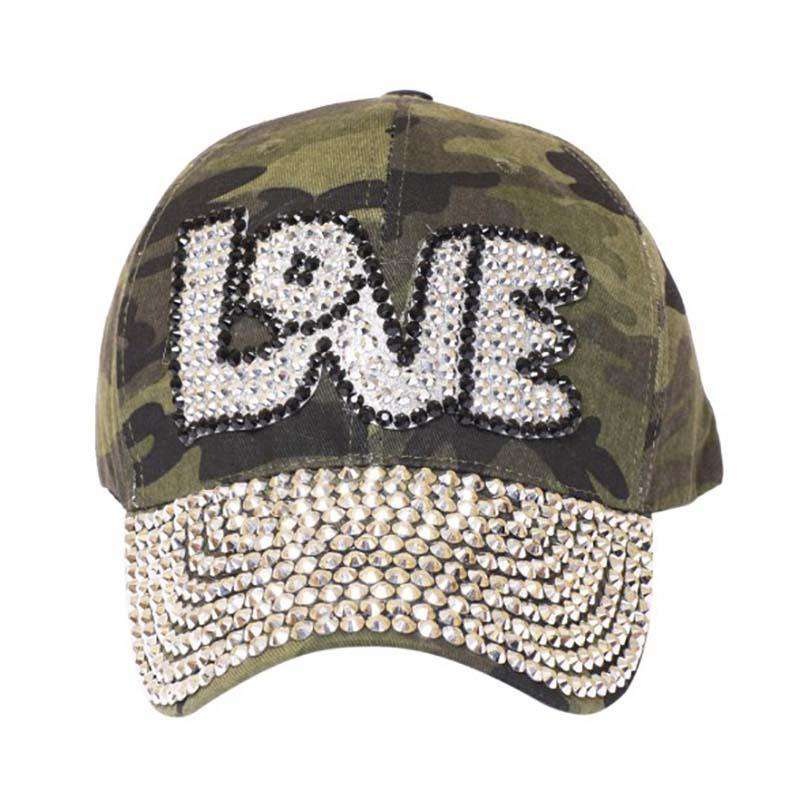 LOVE Bedazzled Studded Baseball Cap Camouflage