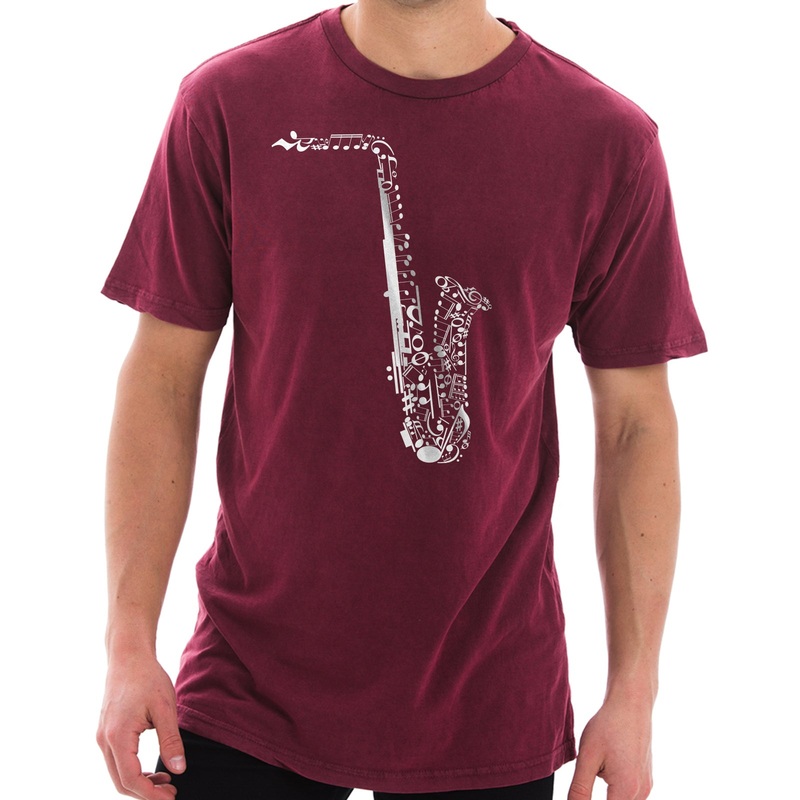 Music Notes Saxophone Unisex Ring Spun Cotton Vintage Short Sleeve Crewneck Tee Shirt Vintage Brick XS