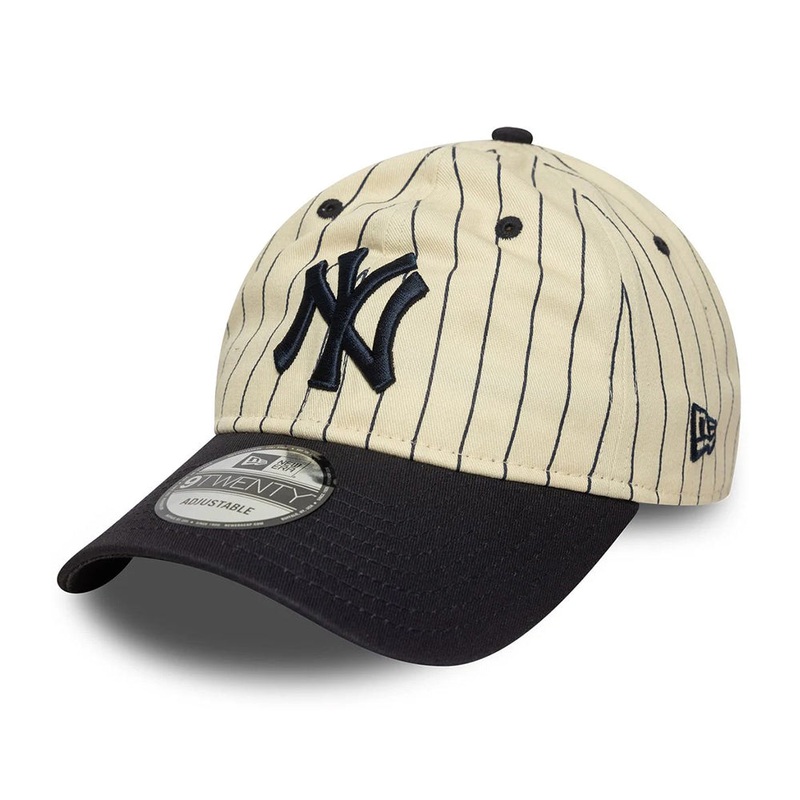 New Era 9TWENTY New York Yankees Baseball Cap – MLB Pinstripe – Cream-Navy Adjustable