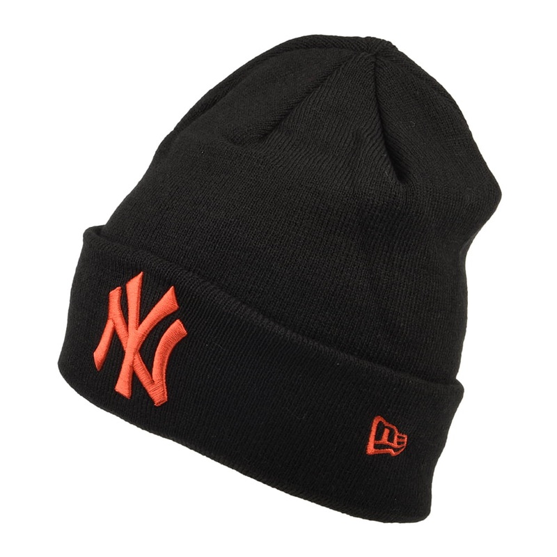 New Era New York Yankees Beanie Hat – MLB League Essential Cuff Knit – Black-Orange 1-Size