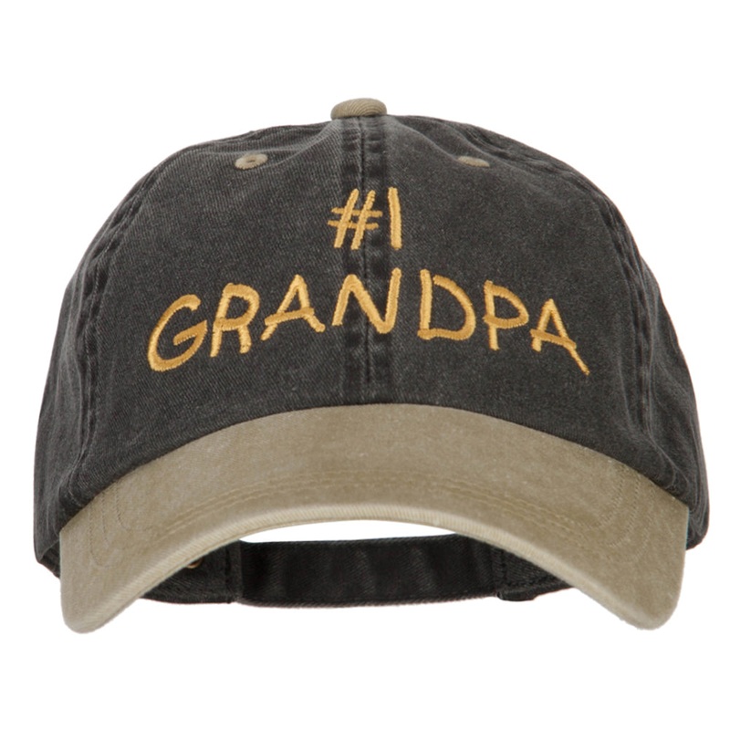 Number 1 Grandpa Letters Embroidered Pigment Dyed Wash Cap Black Khaki One Size