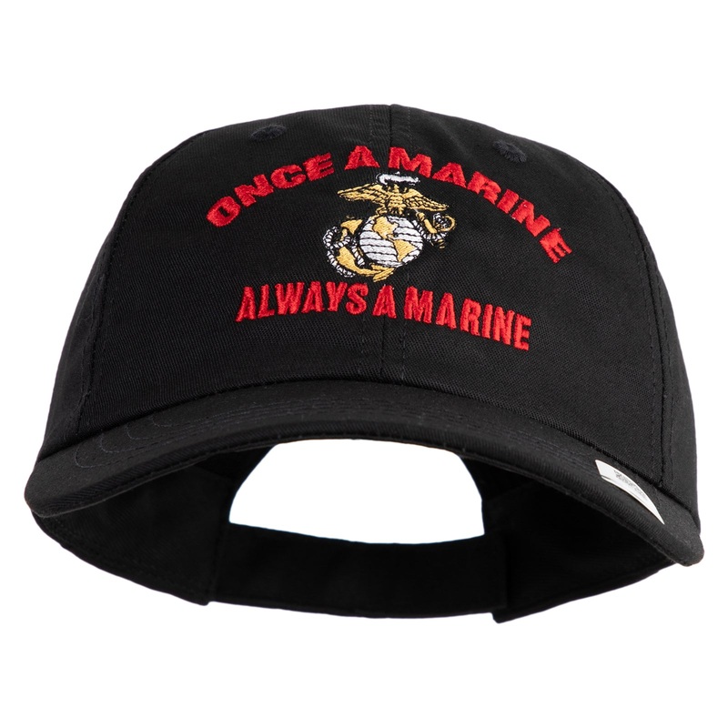 Once A Marine Always a Marine Embroidered 6 Panel Unstructured Cotton Twill Cap Made in USA Black One Size