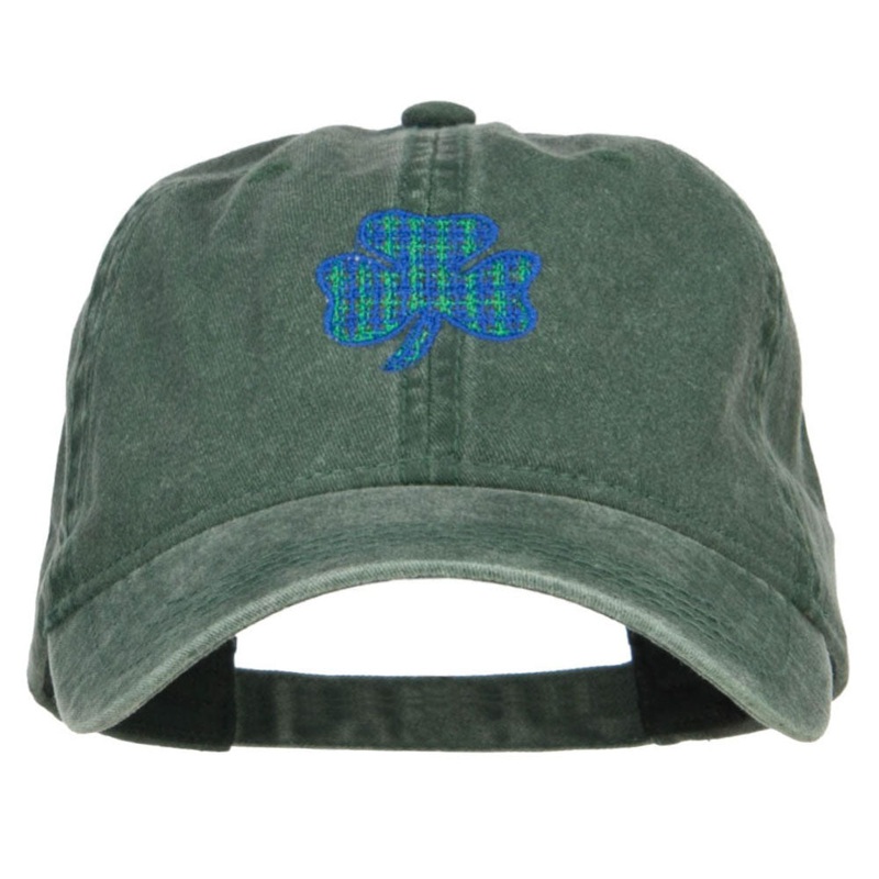 Plaid Shamrock Embroidered Washed Cap Dk Green One Size