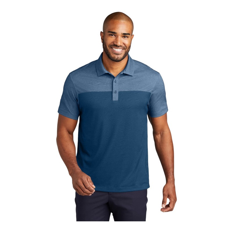 Port Authority K831 Fine Pique Blend Blocked Polo Aegean Blue/ Aegean Blue Heather XS