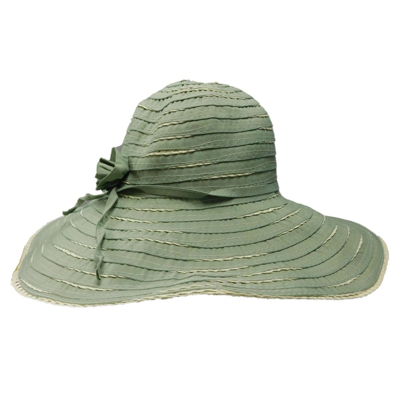 Spiral Sewn Ribbon and Straw Sun Hat by JSA for Women Green