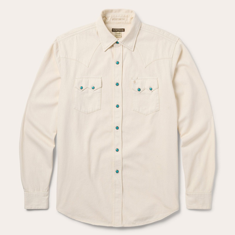Turquoise Snap Western Denim Shirt Cream S