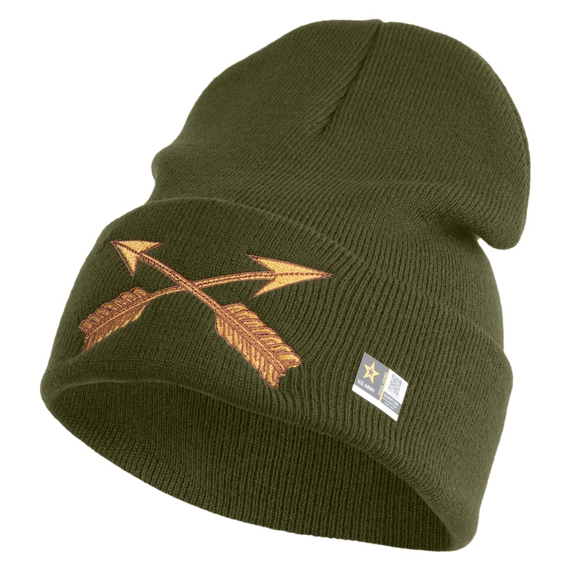 U.S. Army Special Forces Logo Embroidered 12 Inch Solid Knit Cuff Long Beanie Made in USA Olive One Size