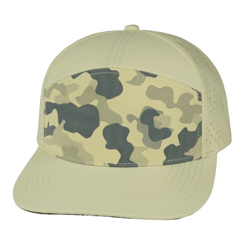 Blank – 7 Panel – Cream / Soft Cream Camo (Unisex – Laser Mesh