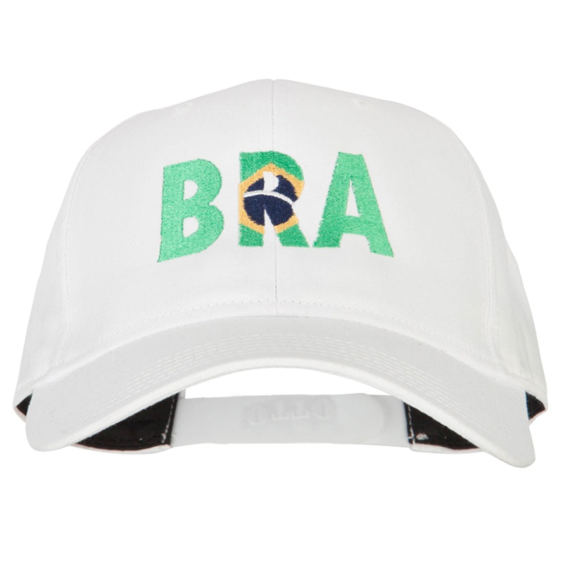 Brazil BRA Flag Embroidered Solid Cotton Pro Style Cap White One Size