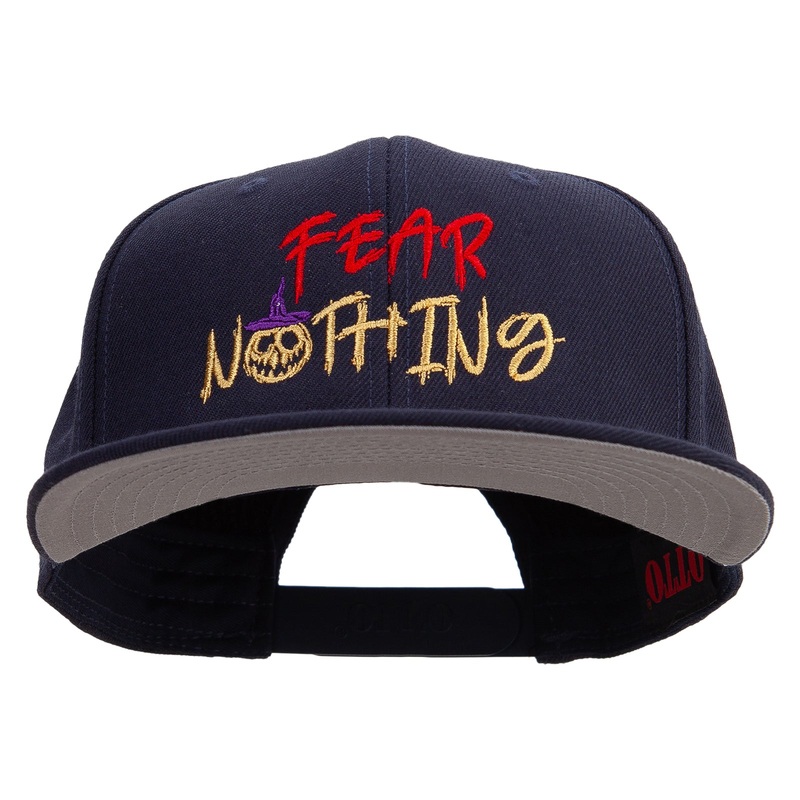 Fear Nothing Embroidered Wool Blend Flat Visor Pro Style Snapback Cap Navy One Size