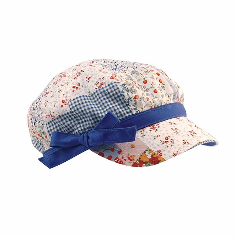 Floral Patchwork Cotton Newsboy Cap for Small Heads Blue Small (55 cm)