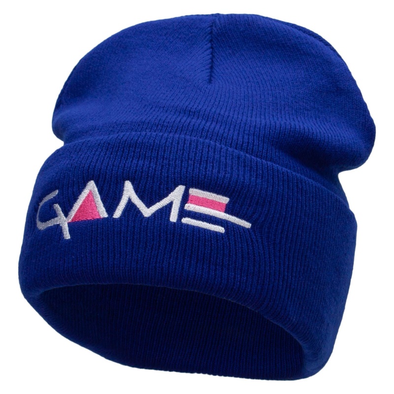 Game Embroidered 12 Inch Long Knitted Beanie Royal One Size