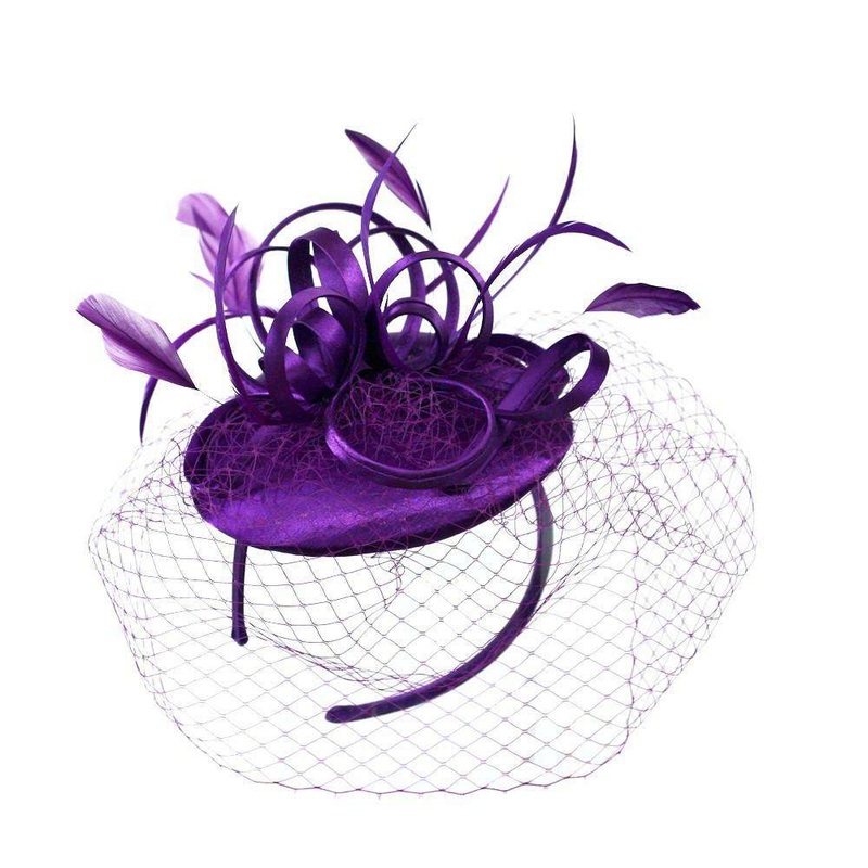 Loopy Satin Fascinator with Netting Veil – 9 stunning colors Purple