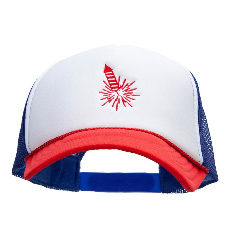Red Firework Embroidered Foam Panel Mesh Snapback White Royal One Size