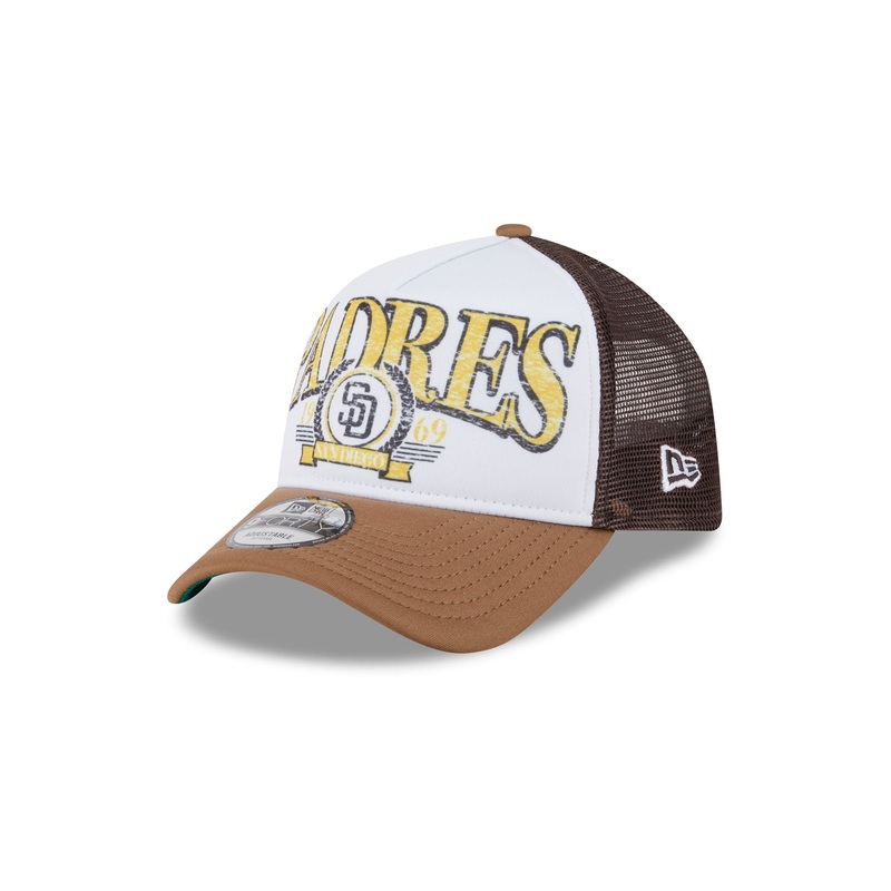 San Diego Padres Distressed 9FORTY A-Frame Trucker Hat One Size